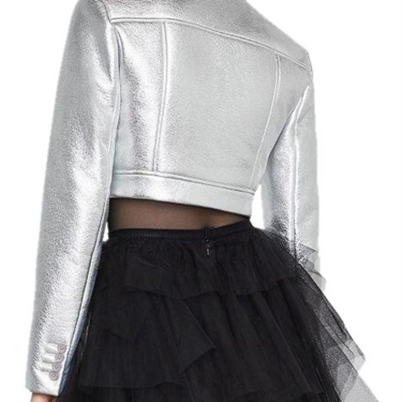 BCBG Max Azria Womens Faux Leather Metallic Jacket - Picture 2 of 6